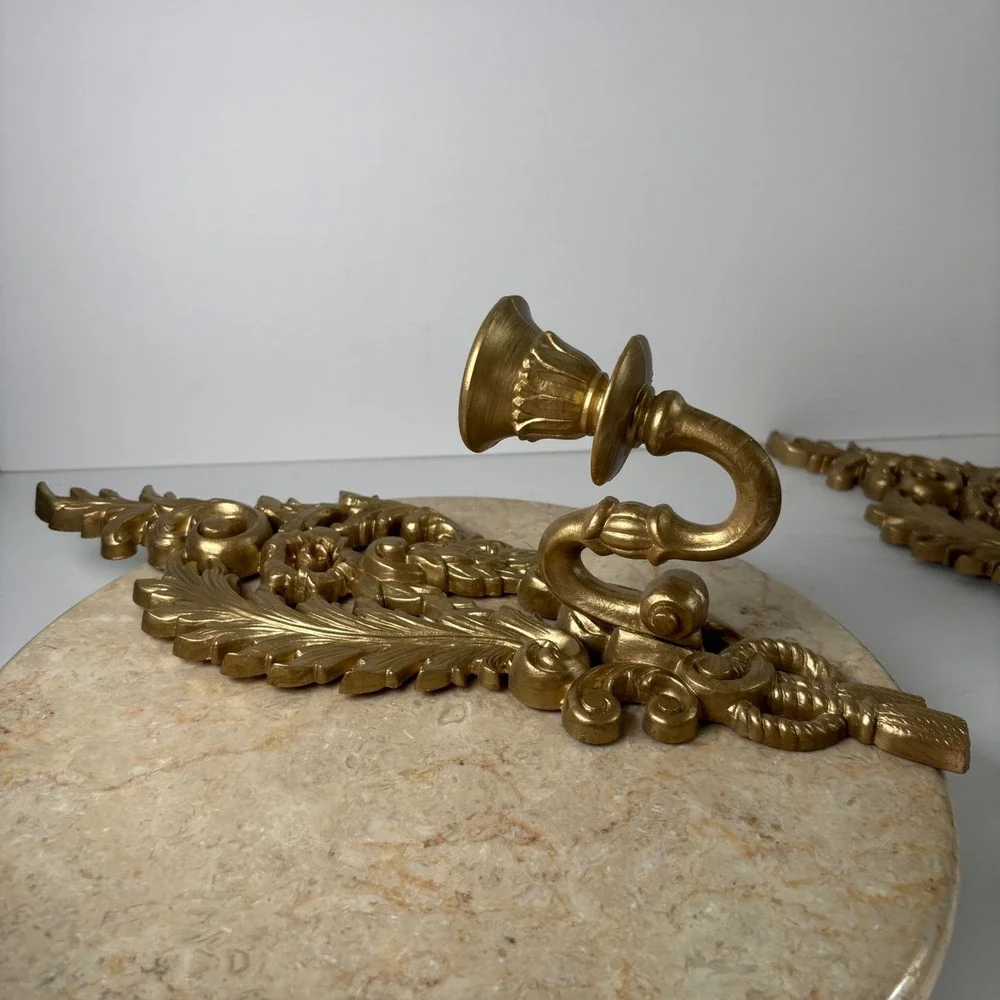 Burwood Vintage Gold Wall‎ Sconce Pair Ornate Hollywood Regency Floral Tassel